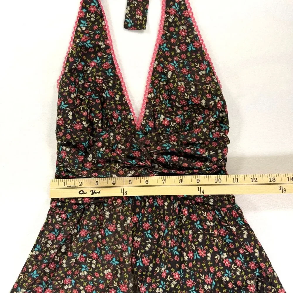 Vintage Y2K Candie's Ditsy Floral Ruched Front Pink Lace Halter Top Size S - Picture 6 of 6